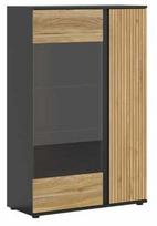 Vitrina Luen, ąžuolo sp./juoda sp., 95 cm x 39.5 cm x 146 cm