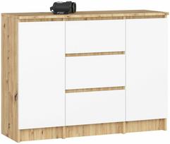 Komoda Akord Furniture Factory K100, ąžuolo sp./balta sp., 76 cm x 35 cm x 101 cm
