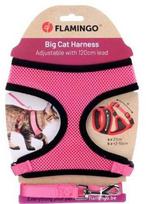 Kačių petnešos su pavadėliu Flamingo Big Cat 561597, 37 - 55 cm x 15 mm, juoda sp./rožinė sp.