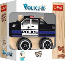 Medinės kaladėlės, automobilis Trefl Police, mėlyna sp./juoda sp.