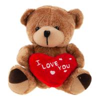 Pliušinis žaislas meška I Love You, ruda sp./raudona sp., 12 cm