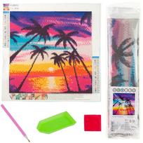 Deimantinė mozaika 3D Palms, mėlyna sp./oranžinė sp./violetinė sp., 30 x 30 cm