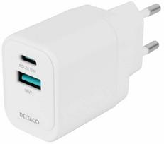 Telefono įkroviklis Deltaco USBC-AC154, USB Type C/USB Type A, balta sp., 22.5 W