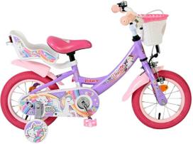 Vaikiškas dviratukas su papildomais ratukais, vaikų Volare Unicorn CB 8LE, violetinė sp., 12"
