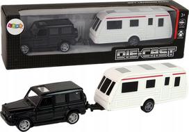Žaislinis visureigis su priekaba Lean Toys Die Cast, balta sp./juoda sp.