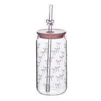 Puodelis su šiaudeliu Allesken Peter Ribbon, skaidri sp./rožinė sp., 0.48 l