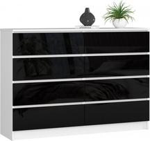 Komoda Akord Furniture Factory K140, balta sp./blizgi juoda sp., 99 cm x 138 cm x 40 cm