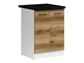 Apatinė virtuvinė spintelė Junona Line, balta sp./metalinė juoda sp./light delano oak sp., 47 cm x 60 cm x 85.7 cm
