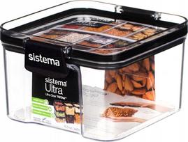 Birių produktų indas Sistema Tritan Ultra Square, 0.460 l, 10.2 cm x 10.2 cm, skaidri sp./juoda sp.