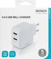 Telefono įkroviklis Deltaco USB-AC175, 2 x USB Type A, balta sp., 24 W
