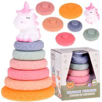 Edukacinė piramidė, vienaragis Silicone Building 3D Stacking, 18 cm, įvairių spalvų, 7 vnt.