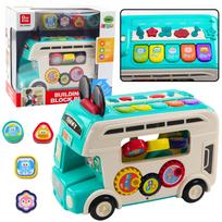 Interaktyvus žaislas, autobusas Lean Toys Building Block, 22 cm, mėlyna sp./balta sp.
