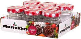 Stiklainis Marjukka 636892, 45 mm, 0.05 l, skaidri sp./raudona sp., 8 vnt.