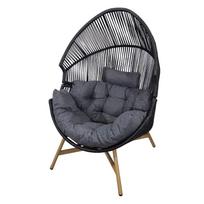 Sodo krėslas su suoleliu kojoms Besk, juoda sp./pilka sp., 100 cm x 98 cm x 142 cm
