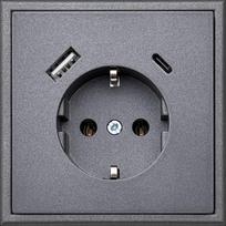 LIREGUS SCHUKO Lizdas tamsiai pilkas su USB-C 3.4A, 16A 250V (Modern Serija)