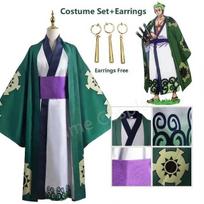 Žalias Roronoa Zoro Kimono Cosplay Anime Kostiumas Uniforma Helovinui Suaugusiųjų Kostiumo Pamušalas Perukas Viršutinis Drabužis Diržas Disfraz Halloween S&ONE PIECE