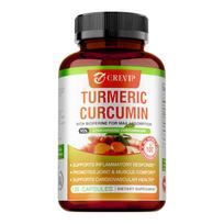 Organic turmeric capsules, containing turmeric and black pepper extracts, for joint comfort and support for cardiovascular health. 120