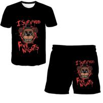 BoyGirl Five Night at Freddy Clothes Vasariniai 3D spausdinti kostiumai vaikams trumpomis rankovėmis marškinėliai šortai 2 dalių komplektai Terroist Žaidimas Vaikiški drabužiai 150