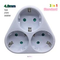 16A European Standard 3-in-1 Plug Adapter, German Type F Power Splitter, EU Wall Outlet Expander with 4.8mm Pins, No Cord Standard balta