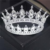 Kriaušės formos cirkonio ratas Princesės apvalus metalinis karūnas Karalienė Karalius Gimtadienio torto tiaros Plaukų papuošalai Vakarėlis Vestuvės Galvos papuošalai sidabro baltos spalvos