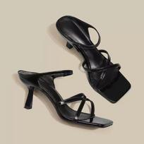 One-strap Women's Shoes, Versatile, Square Toe, Low Heel, High Heel Shoes 40 smėlis