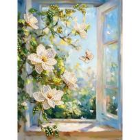 DIY Pearl Painting Set Outside The Window Pattern Home Decoration Handmade Sticky Diamond Creative Canvas Pearl Art Painting Crafts Perfect Gift 30x40cm