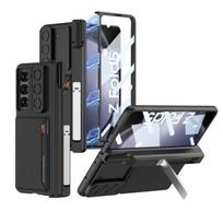 Su S Pen dėklas Samsung Galaxy Z Fold 5, vyriui magnetinė piniginė, odinis kortelių dėklas, krepšys, 360 laipsnių pilnas apsauginis dangtelis su stoveliu For Galaxy Z Fold 5&case with touch pen juoda