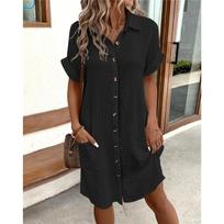 Vintage moteriška vienspalvė mini suknelė Vasaros mada V formos iškirptė Trumpomis rankovėmis Medvilnės ir lino suknelė Moteriška laisvalaikio šventinė Vestidos XXL geltona