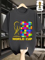 Vyriški trumparankoviai marškinėliai su smagiu FIFA futbolo dizainu 2026 m. JAV-Kanados-Meksikos pasaulio čempionatui, puikiai tinka gatvės stiliui. S pilka