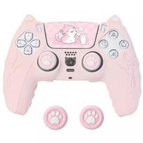 Silicone Controller Case Set Cat Paw with Sticker Controller Skin with Thumb Grip Caps Anti-slip Protective Shell Cover for PS5 rožinė