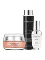 SYMBIOSIS Valomasis micelinis vanduo (200 ml), balansuojantis veido kriogeninis šveitiklis (50 ml), kasdienis apsauginis serumas (30 ml)