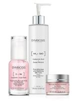 SYMBIOSIS Poras mažinantis/matinį efektą suteikiantis pieno tonikas (200 ml), paakių kremas (10 ml), drėkinamasis kremas (45 ml)