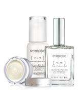 SYMBIOSIS Švytėjimą suteikiantis paakių kremas (10 ml), šviesinamasis drėkiklis (45 ml), veido dulksna (30 ml)