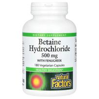 Natural Factors Betaine Hydrochloride with Fenugreek 500mg, 180 Vegetarian Capsules 180 pcs - 1 ea