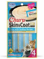 Skanėstas katėms Inaba Foods Churu Skin & Coat, tunas/šukutės, 0.014 kg, 4 vnt.