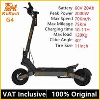 Nauja versija KuKirin G4 elektrinis paspirtukas, 2000W variklis, 60V 20Ah baterija, 11 colių padanga, 70 km/h maksimalus greitis, 75 km nuotolis, diskiniai stabdžiai 2000W 60V 20Ah