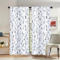 2 elegantiškų lapų rašto užuolaidų rinkinys Namų dekoras Langų apdaila su tuneliu strypui Šviesą blokuojantis poliesteris W100*H70(CM)-Grommet top&2PCS