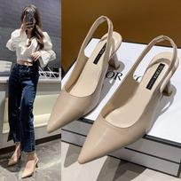 Moteriški aukštakulniai Flokuoti Slingback Nude Juodos spalvos derinimas Smailianosiai Aukšti kulnai Vakarėlio Mada Biuro damos batai 2024 Nauji 35 beveik baltos spalvos