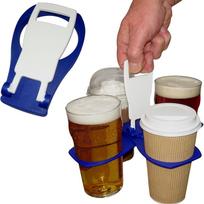 Portable 4-Cup Folding Drink Holder with Handle - Durable Plastic Reusable Beverage Tray Pocket juoda