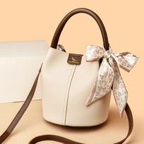 Lady's Sophisticated and Stylish Crossbody Soft Leather Bag, Fashionable Handbag with A Bucket Shape. white