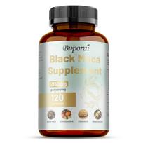 Organic black maca capsules containing ashwagandha and fenugreek extracts, 2150 mg per serving, an energy supplement. 120