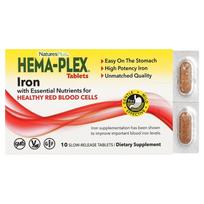 NaturesPlus Hema-Plex Geležimi praturtintos ilgalaikio poveikio tabletės, 10 vnt.