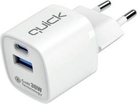 Telefono įkroviklis Quick QG-322 GaN, USB/USB Type-C, balta sp., 30 W