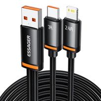 USB laidas Essager Triple 3in1 juodas USB / Type-C / Lightning 100cm