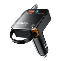 Automobilinis įkroviklis Essager Yttrium juodas 65W (integruotas Type-C laidas)