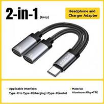 Adapteris Essager Dual String2 juodas (In: Male Type-C / Out: Female 2xType-C)