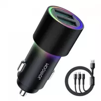 Automobilinis Įkroviklis Joyroom JR-CL10 juodas 24W (2xUSB / su LED apšvietimu) + 3in1 universalus laidas