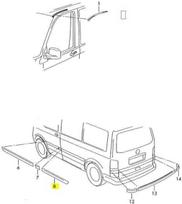 VAG Naujas originalus VW TRANSPORTER (2003-2015) kairės pusės galinės durų apsauginė juosta OEM