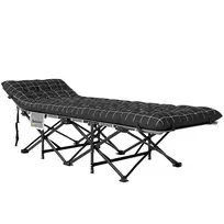 Outsunny Sulankstoma Stovyklavietės Lova, Sulankstoma Lova, Stovyklavimo Lova su Šonine Kišene, Čiužinys, Neslystanti Svečių Lova, Atlaikanti iki 150 kg, Lauko Oksfordo Audinys, Juoda, 190 x 67 x 37 cm