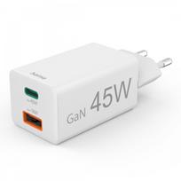 Hama mini GaN 45W PD/QC 1x USB-C, 1x USB-A white